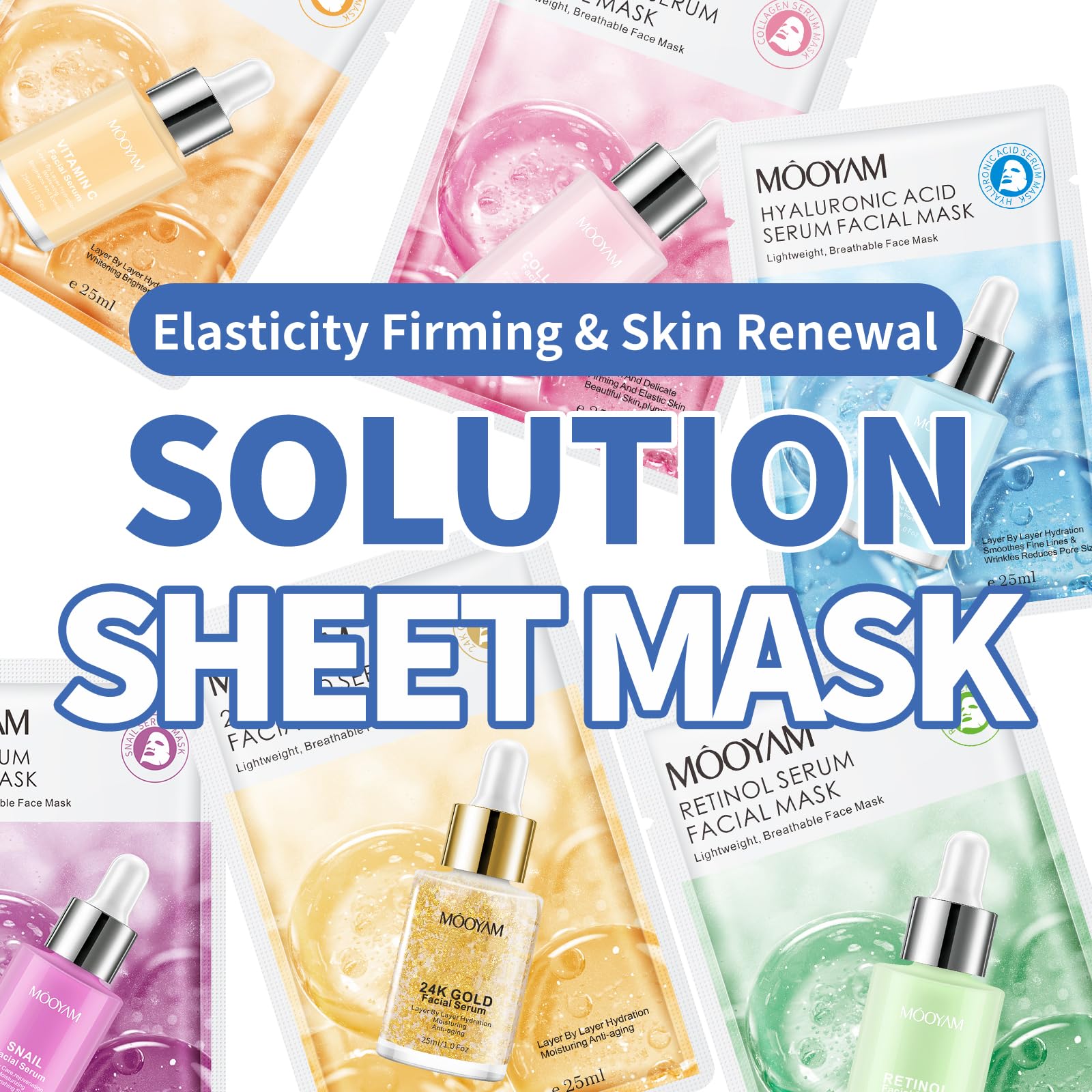 GUOYAOLIFU Face Masks Skincare, 6 Pack Snail Serum Sheet Masks - Hydrating & Smoothing, Moisturizing & Nourishing for All Skin Types